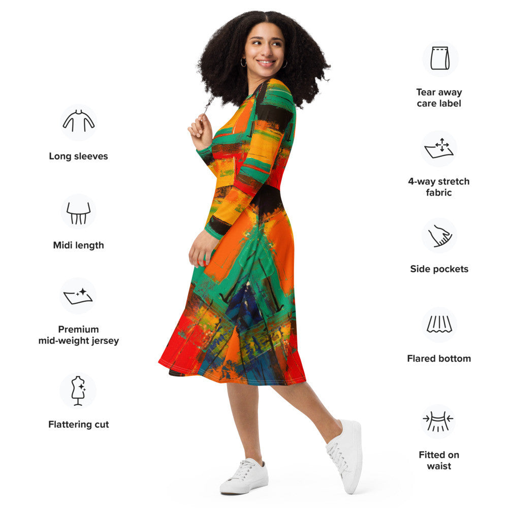 Gianneli Colours Long Sleeve Midi Dress
