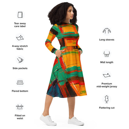 Gianneli Colours Long Sleeve Midi Dress
